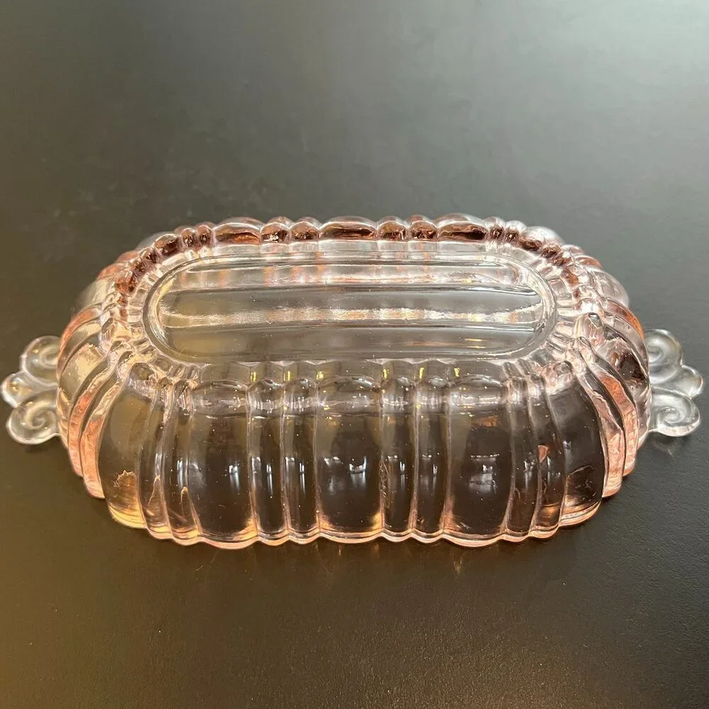 Vintage Anchor Hocking Old Cafe Pink Depression Glass Oval Relish Serving Dish